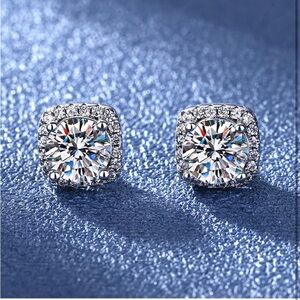 Elegant Sterling Silver Diamond Stud Earrings